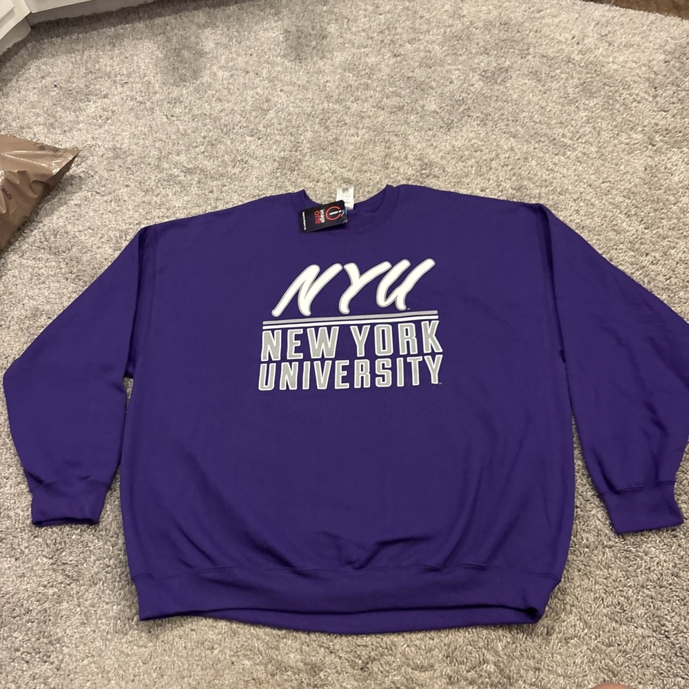 New York University Purple Crewneck Sweatshirt Violets Big Logo White 3XL NWT